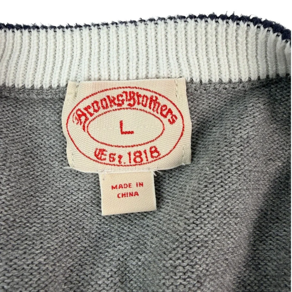 Brooks Brothers Mens Gray V-Neck Sweater‎ Colorblock Trim Size L RN93986
